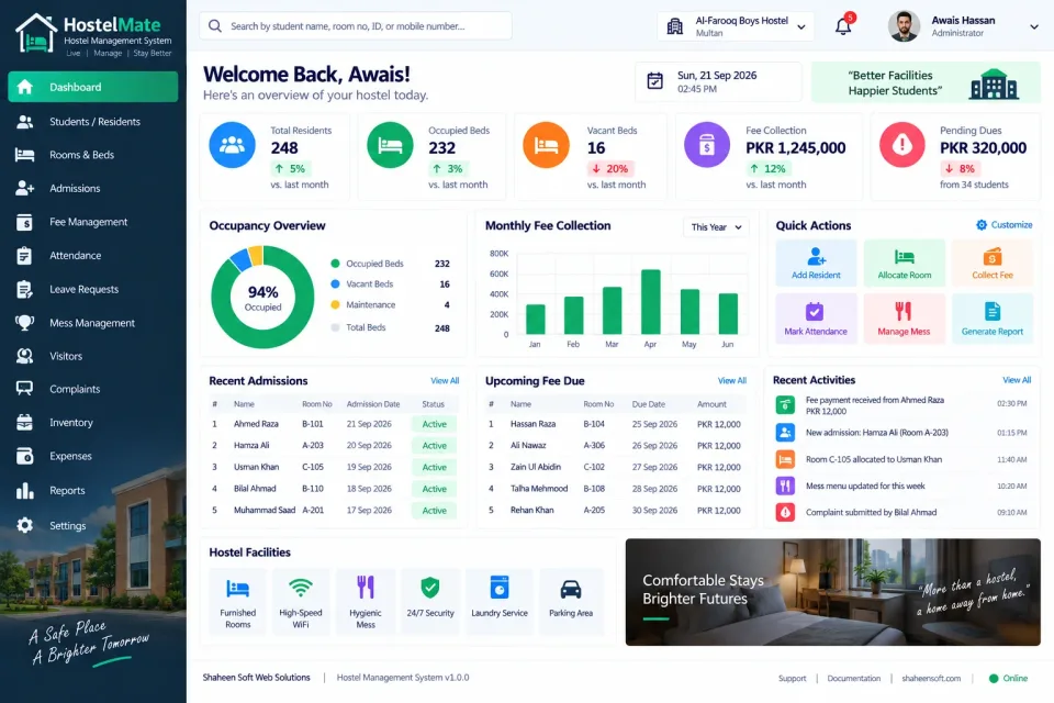 Hostel Management System — screenshot